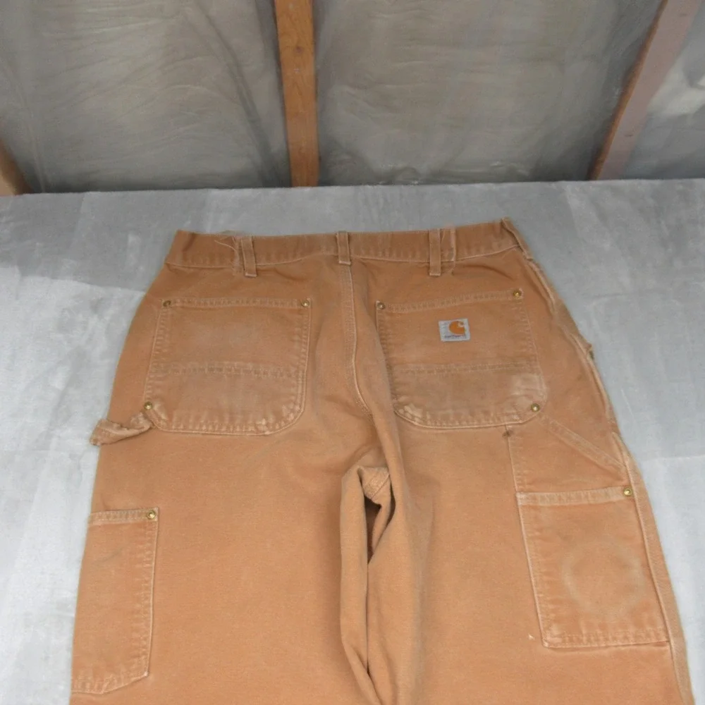 Carhartt Pants Mens 33x29 Brown‎ Canvas Duck Loose Fit Double Knee Work USA READ